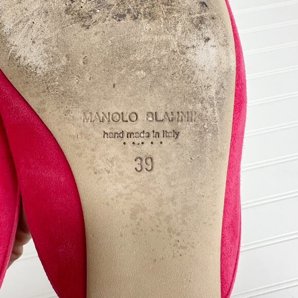 Manolo Blahnik Maysale Flat Mule Buckle Shoe Ballerina Pointed Toe Bright Pink - Picture 5 of 10